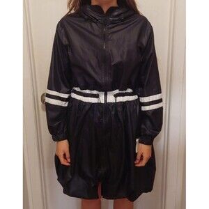 Black/n White Hooded Wind Breaker/ Rain Jacket/ Parka/ Bubble trench coat Medium